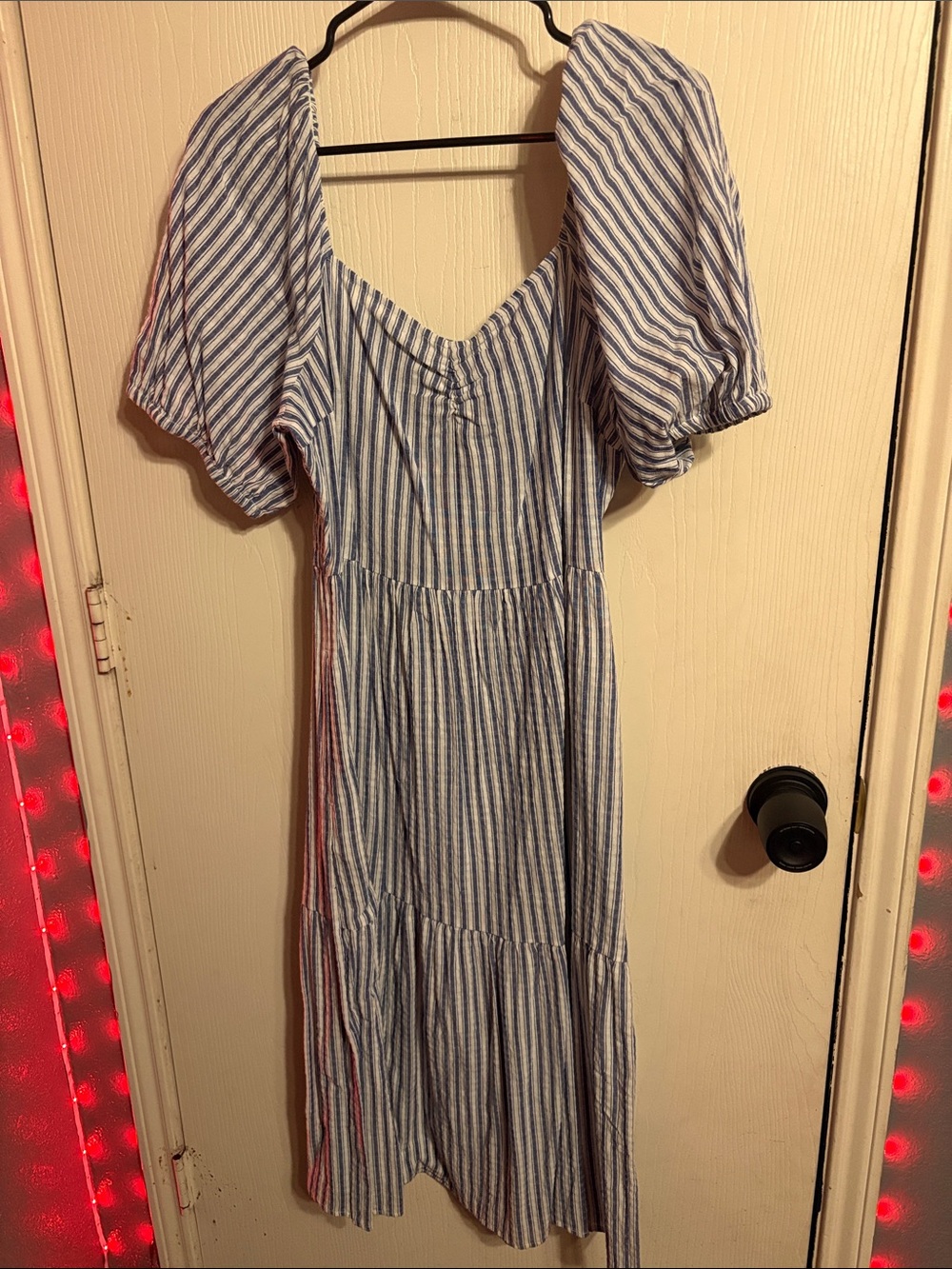 Blue and White Stripe Kids' Puff-Sleeve Dress